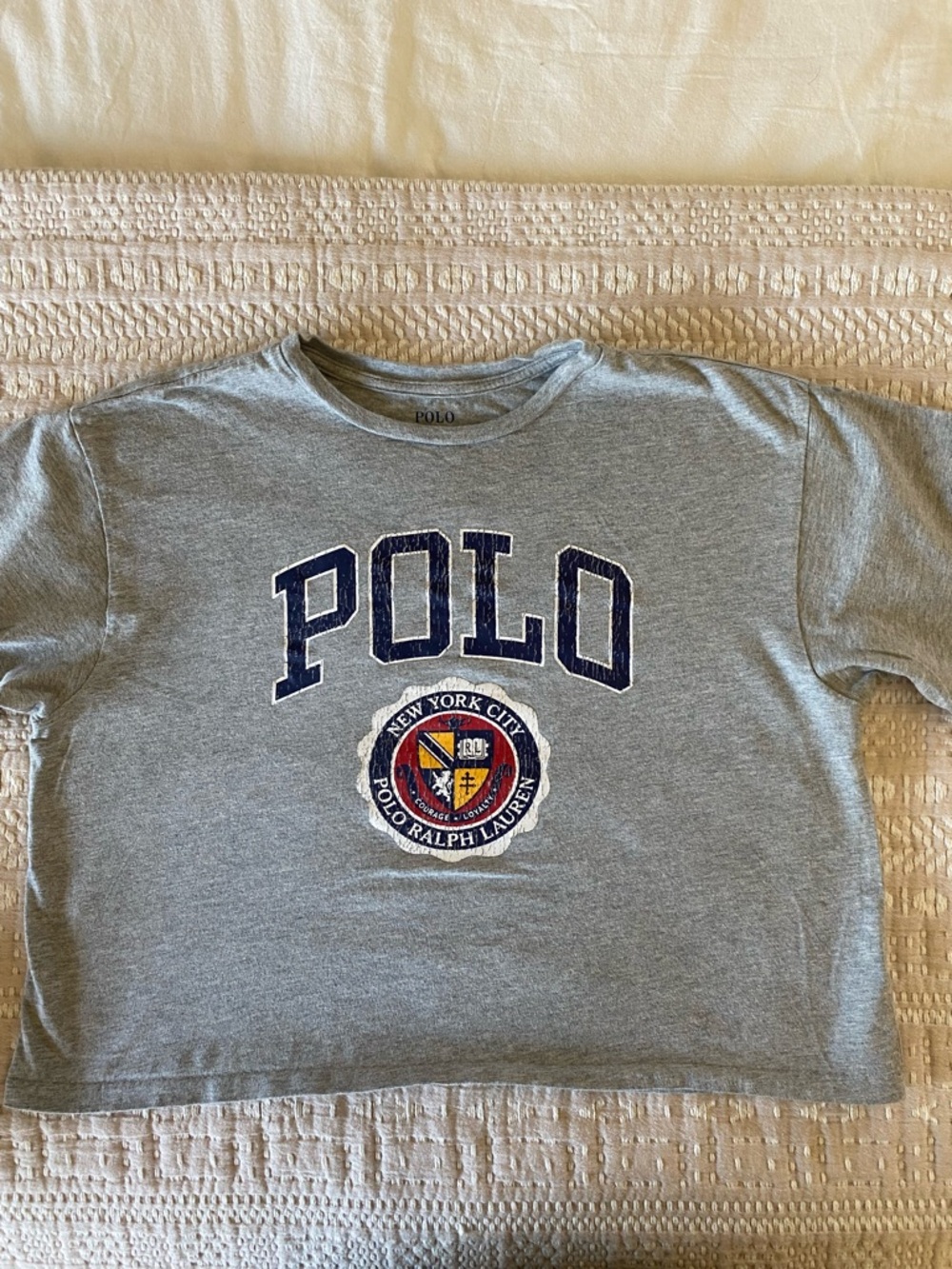Ralph Lauren Polo Girls Cropped Boxy T-Shirt  Grey Logo